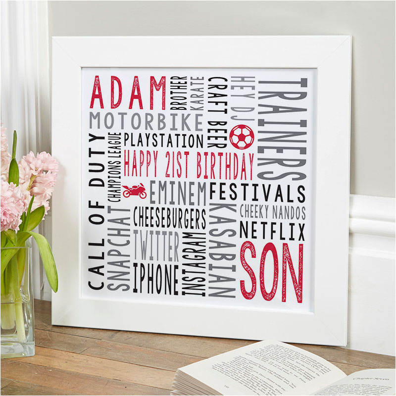 21st birthday gift for him personalised square word art print
