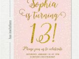 13th Birthday Invites 13th Birthday Invitation for Girl Pink Gold Teen Birthday
