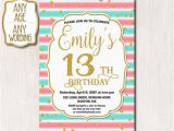 13th Birthday Party Invitation Wording 13th Birthday Invitation Thirteenth Birthday Gold Glitter