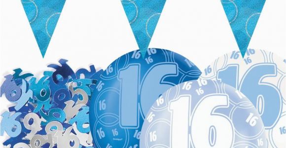 16 Birthday Decorations for Boy Blue Silver Glitz 16th Birthday Flag Banner Party