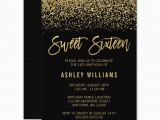 16th Birthday Party Invites Modern Black Faux Gold Glitter Sweet 16 Invitations