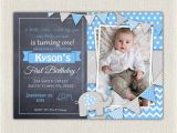 1st Birthday Invitation Wording for Boys Elephant Boys Blue Grey 1st Birthday Invitation Download