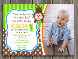 1st Birthday Monkey Invitations Printable Boy Monkey Birthday Photo Invitation Boy First