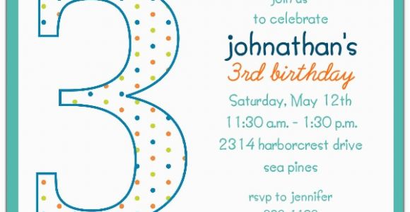 3rd Birthday Invitation Wording Boy 3rd Birthday Boy Dots Invitations Paperstyle