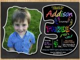 3rd Birthday Invitation Wording Boy 3rd Birthday Invitation Chalkboard Invite Rainbow Colors