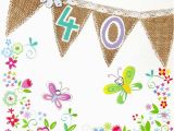 40 Birthday Flowers Bunting and butterflies 40th Birthday Card Karenza Paperie