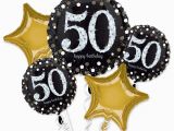 50th Birthday Flowers and Balloons 50th Happy Birthday Foil Balloon Bouquet Black Silver Gold