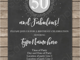 50th Birthday Party Invitations Free Printable Chalkboard 50th Birthday Invitation Template Silver Glitter