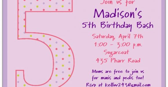 5th Birthday Invitation Wording Boy 5th Birthday Girl Dots Birthday Invitations Paperstyle