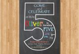 5th Birthday Invitation Wording Boy Chalkboard 5th Birthday Invitation Fifth Birthday Invite