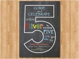 5th Birthday Invitation Wording Boy Chalkboard 5th Birthday Invitation Fifth Birthday Invite