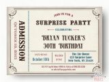 Admit One Birthday Invitations Male Surprise Birthday Invite Surprise Birthday