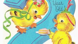 Birthday Cards for 2 Year Olds Vintage Baby Card Vintage Baby Ducks with Cake 2 Year