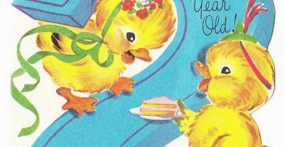 Birthday Cards for 2 Year Olds Vintage Baby Card Vintage Baby Ducks with Cake 2 Year