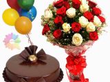 Birthday Flowers with Chocolates Bunch Of 20 Red and White Roses with 1 Kg Double Chocolate