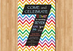 Birthday Invitation for 7 Years Old Boy Rainbow 7th Birthday Invitation Colorful Chevron Birthday