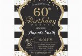 Black and White 60th Birthday Invitations 60th Birthday Invitation Black and Gold Glitter Card