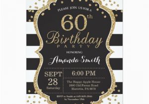 Black and White 60th Birthday Invitations 60th Birthday Invitation Black and Gold Glitter Card