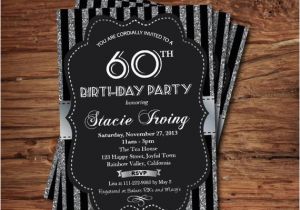 Black and White 60th Birthday Invitations 60th Birthday Invitation Silver Glitter by