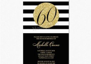 Black and White 60th Birthday Invitations Gold 60th Birthday Party Invitation Black and White