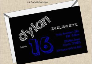Boys 16th Birthday Invitations Printable 4×6 Boy Tween Teen Male Adult Birthday