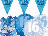 Boys 16th Birthday Party Decorations Blue Silver Glitz 16th Birthday Flag Banner Party