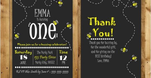 Bumble Bee 1st Birthday Invitations Bumble Bee Birthday Invitation and Free Thank by