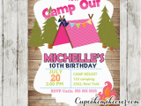 Camping Birthday Invites Camping Birthday Invitation for Girls Rustic Wood