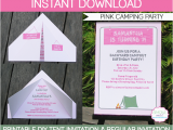 Camping Invites for Birthdays Camping Tent Invitation Template Pink Birthday Party