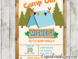 Camping themed Birthday Invitations Boys Camping Party Invitation Barn Wood Personalized