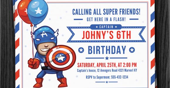 Captain America Birthday Party Invitations Captain America Birthday Invitation Download