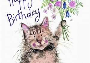 Cat Birthday E Card Cat and Bouquet Sparkle Cat Birthday Card Cat themed