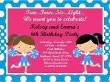 Cheerleading Birthday Invitations Cheerleader Birthday Invitations for Twins or Siblings