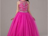 Childrens Birthday Dresses Hot Pink Beaded Pageant Dress for Little Girls Full Skirt