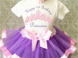 Clothes for First Birthday Girl Princess Lavender Pink Crown Baby Girl 1st First Birthday