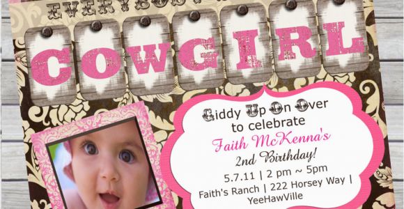 Cowgirl 1st Birthday Invitations Cowgirl Birthday Invitation 1st Birthday or Any Age Pink and