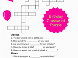 Crossword Birthday Card Printable Birthday Crossword Puzzle Game for Kids