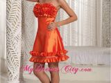 Custom Made Birthday Dresses orange Red Ruffles Taffeta Custom Made Party Dress