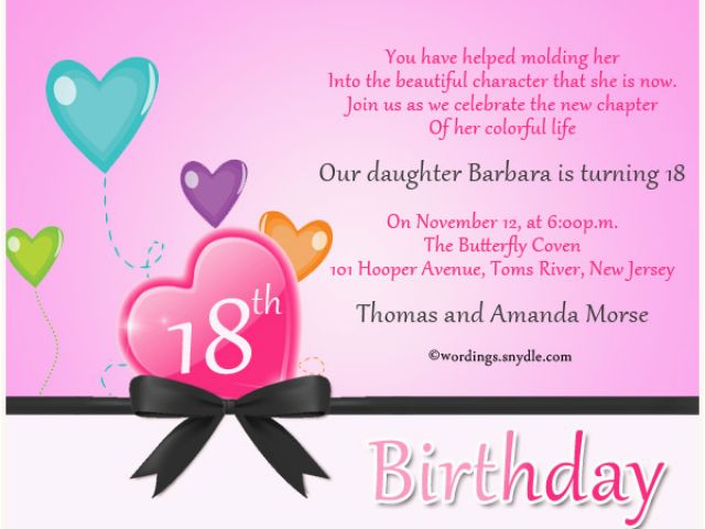 Daughter Birthday Invitation Sms 18th Birthday Party Invitation Wording 