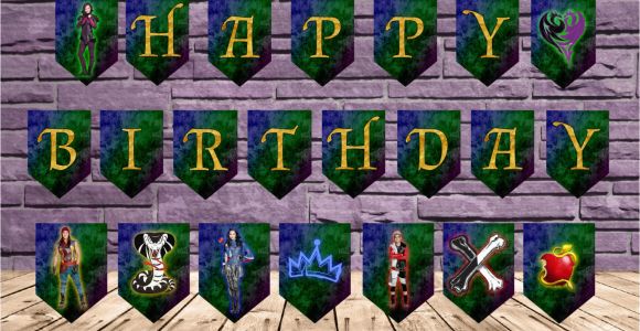 Descendants Happy Birthday Banner Disney Descendants Happy Birthday Banner