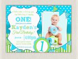 E Invites for First Birthday Boys 1st Birthday Invitation Blue and Green Dots Stripes