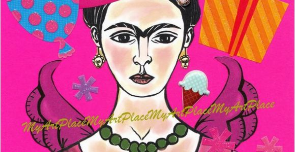 Frida Kahlo Birthday Card Frida Kahlo Art original Collage Frida Celebrates by