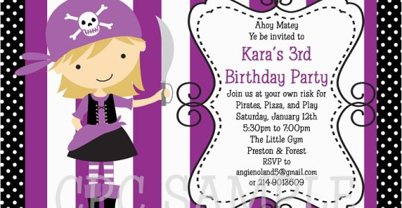 Girl Pirate Birthday Invitations Girl Pirate Birthday Invitation Printable or Printed