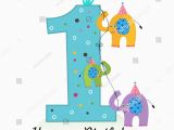 Happy 1st Birthday Boy Card Happy First Birthday Elephants Baby Boy Vectores En Stock