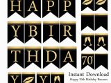 Happy Birthday Banner 70th Instant Download Happy 70th Birthday Banners Black and