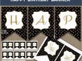 Happy Birthday Banner Black and White Printable Happy Birthday Banner Black Gold Dots Nifty Printables