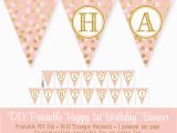 Happy Birthday Banner Gold and Pink Blush Pink Gold Glitter Happy 1st Birthday 60th Printable