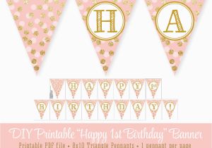 Happy Birthday Banner Gold and Pink Blush Pink Gold Glitter Happy 1st Birthday 60th Printable
