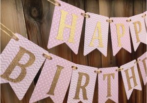 Happy Birthday Banner Gold and Pink Pink and Gold Birthday Banner Happy Birthday by