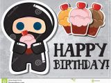 Happy Birthday Banner In Japanese Happy Birthday Card with Cute Cartoon Ninja Stock Vector